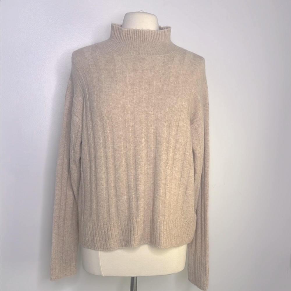 J. Crew Beige Ribbed Cowl Turtleneck Sweater - Picture 2 of 9